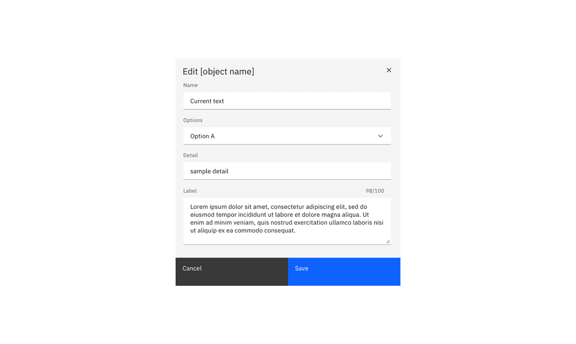 Example of a low consequence edit action in a modal